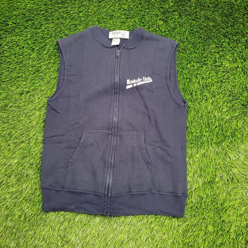Vintage 80s Champion Mankato State Vest Women M/L 19x23 Blue